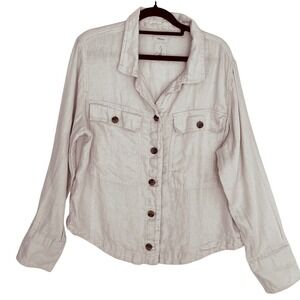 Joie Neutral Beige Shirt Shacket‎ Long Sleeve 100% Linen Utility Top Large